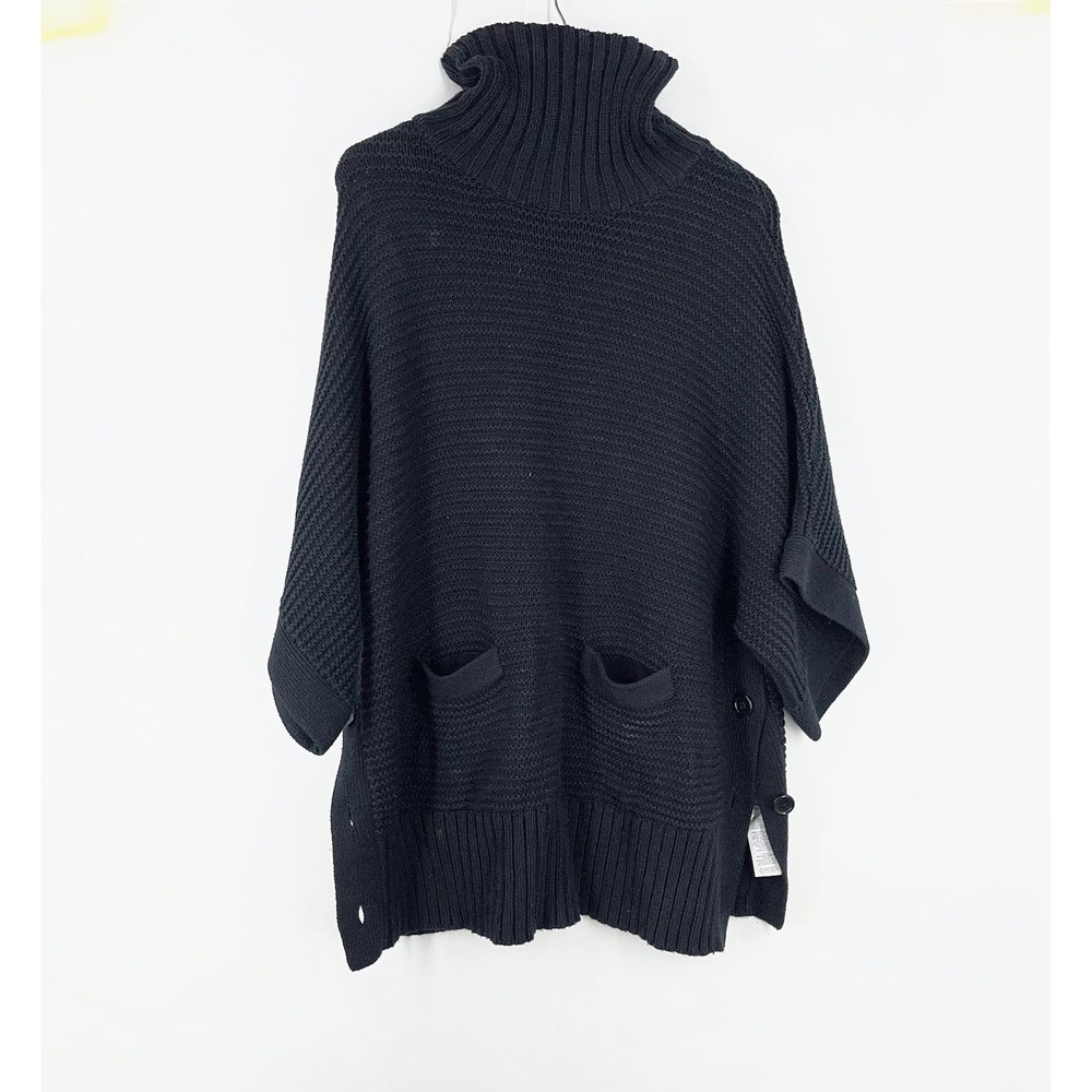 J.Crew‎ Womens Merino Wool Chunky Knit Turtleneck Poncho Sweater Button Size L